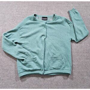 Atos Lombardini Cardigan Women 42 M Teal Snap Button Lined LS Cats Cashmere Boho